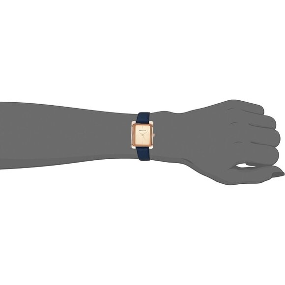 Women\'s Faux Leather Strap Crystal Lens Navy Blue/Gold Tone Buckle Closure Watch